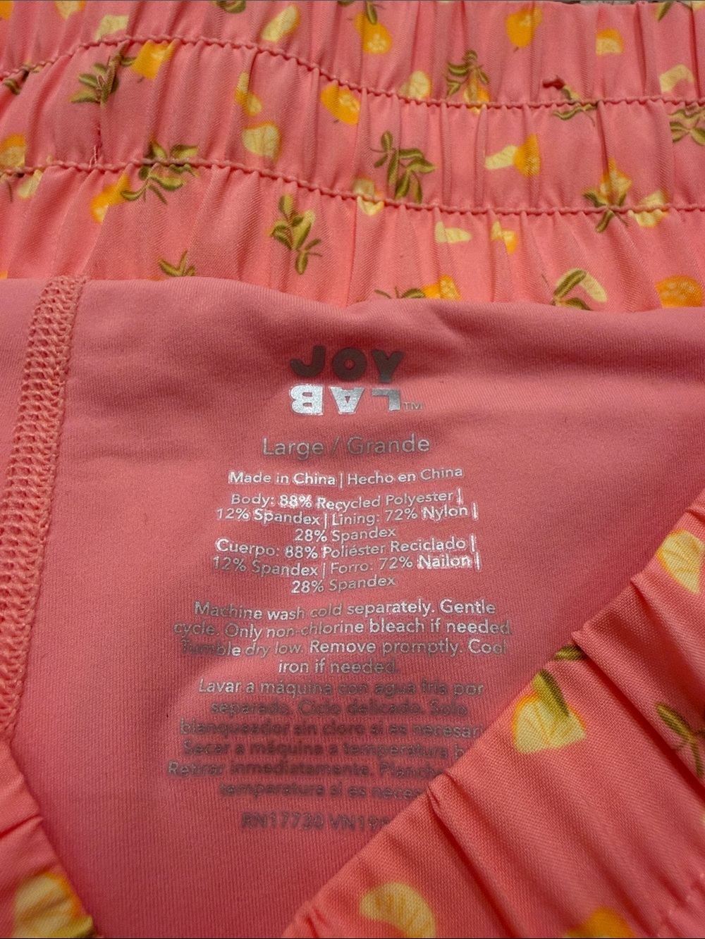 New JoyLab Coral Pink double lined Shorts with Lemon Print Size L - Picture 3 of 4